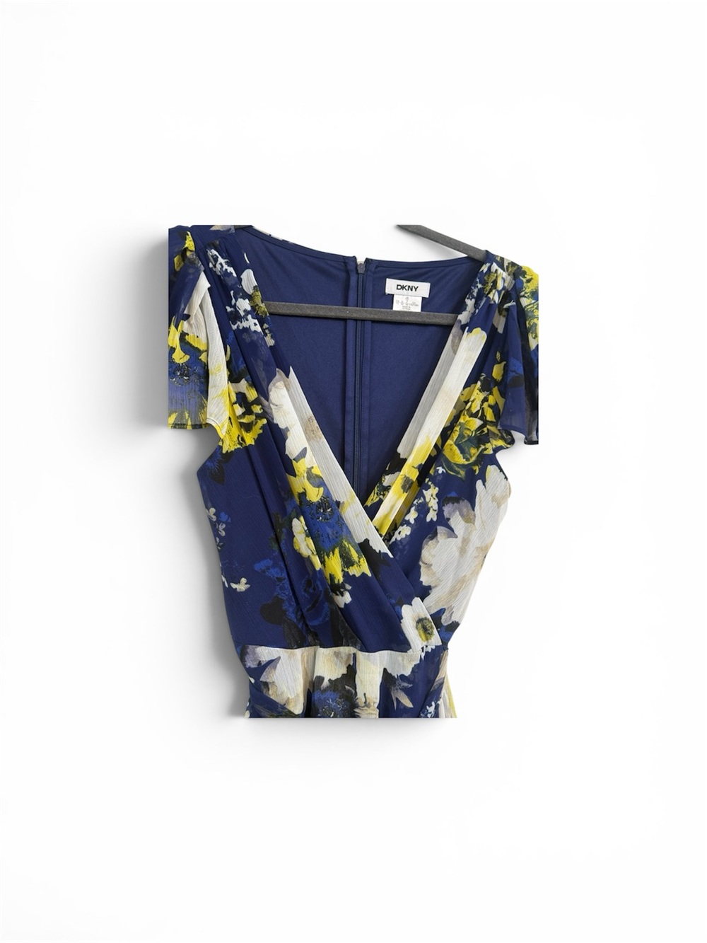 DKNY Navy Floral Wrap midi dress 12 BOHO cottagecore coquette old money Y2K - Picture 5 of 8